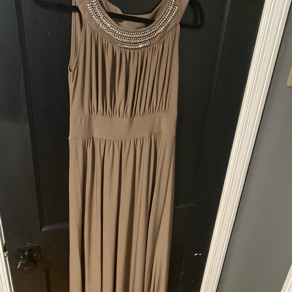 Haani Brown Maxi Dress with Embellished Neckline